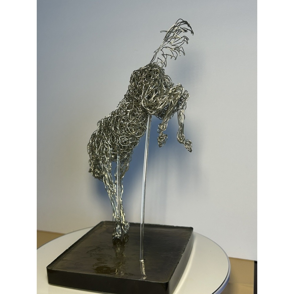 Handmade Silver-Tone Wire Bucking Horse Sculpture Equestrian Metal Art - Picture 7 of 14